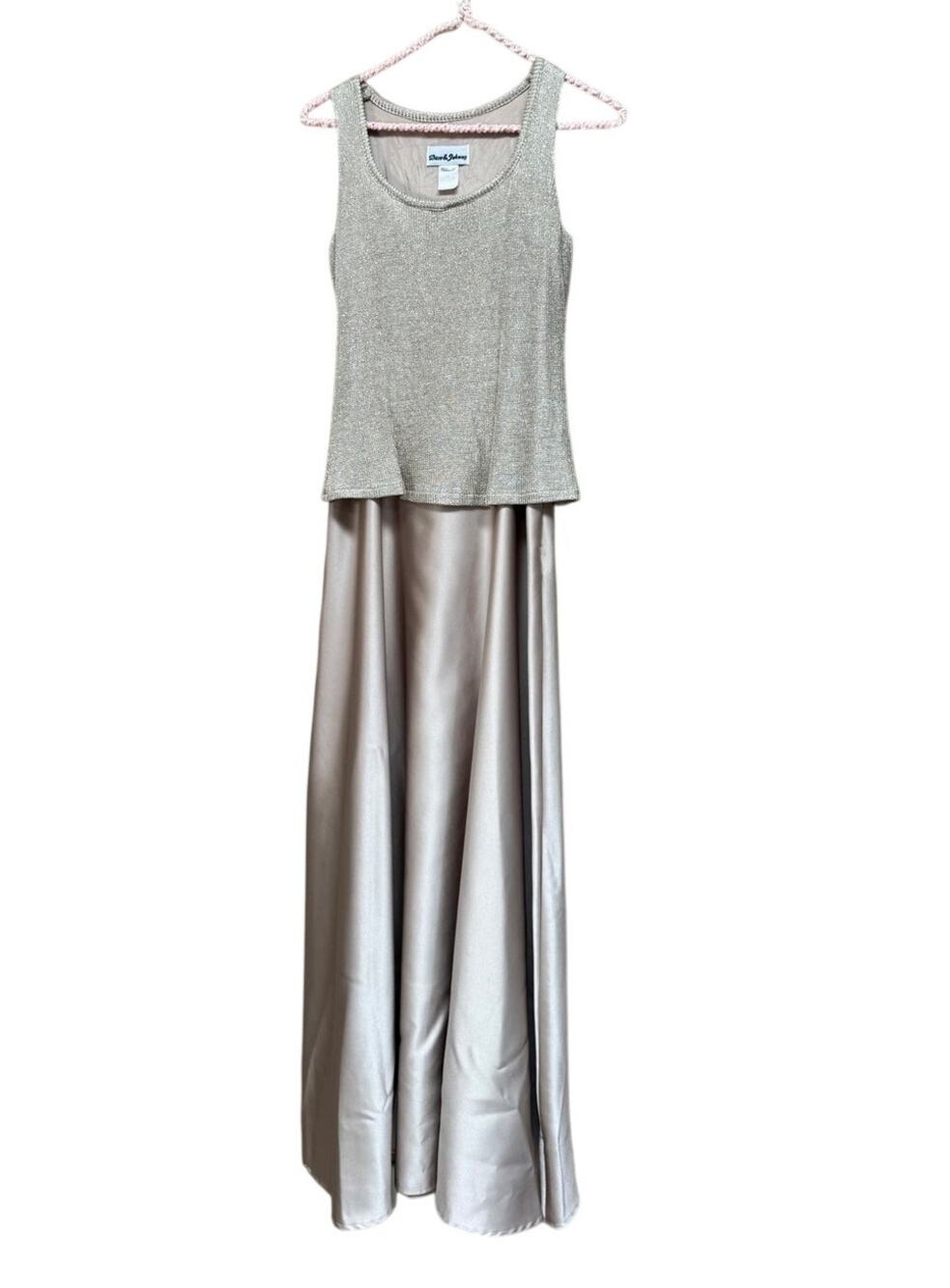 Vintage Dave & Johnny Champagne Metallic Maxi Dress & Cardigan Size 8